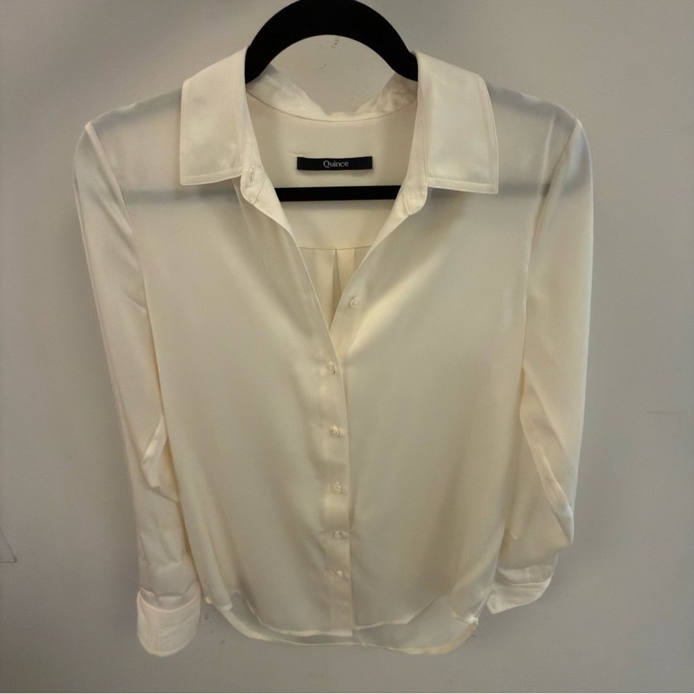 Quince Cream Washable Silk Button-Down Blouse